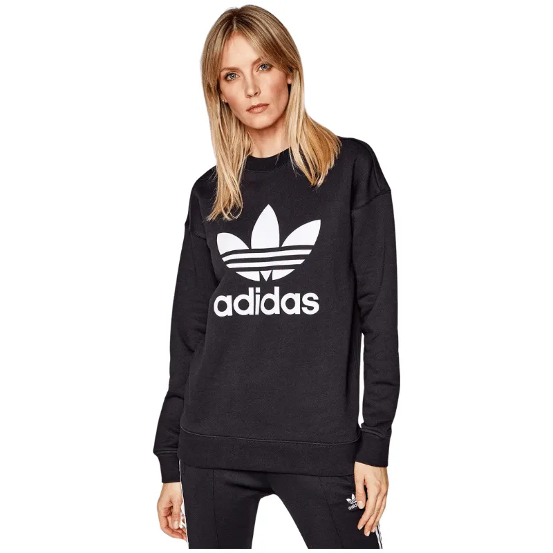 Adidas Womens Black Trefoil Crew Sweatshirt