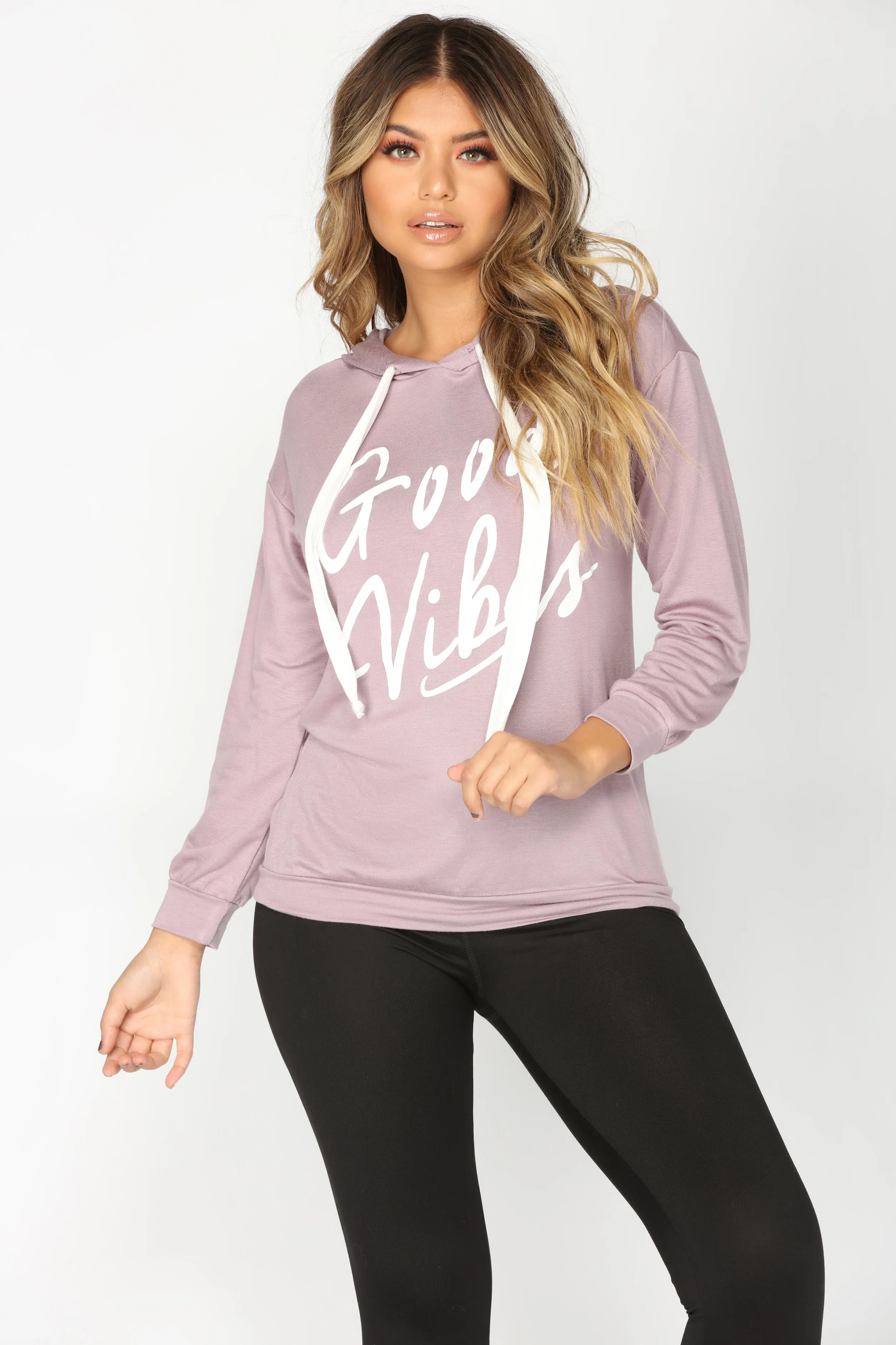 Always Good Vibes Long Sleeve Top - Lavender