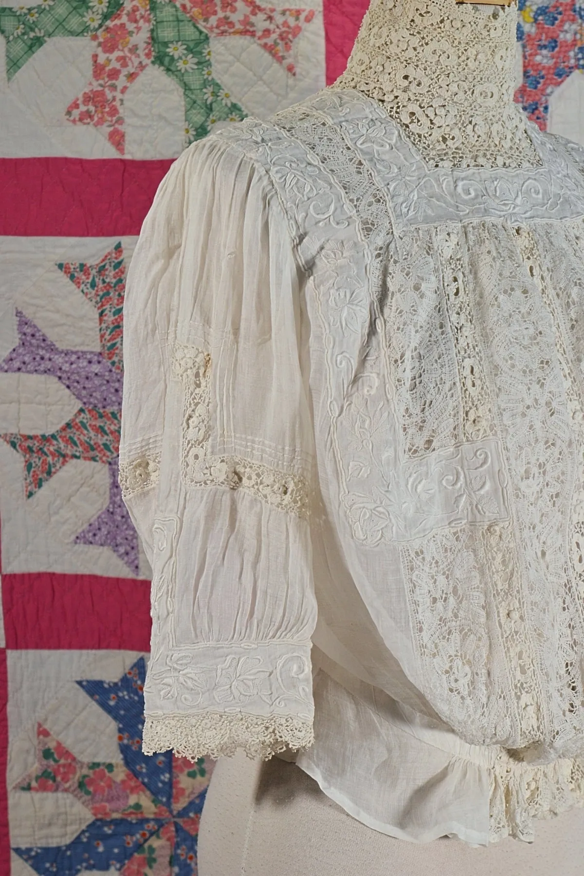 Antique Edwardian/Victorian Crochet/Lace/Embroidered Blouse XXS, Study, Display, Costume