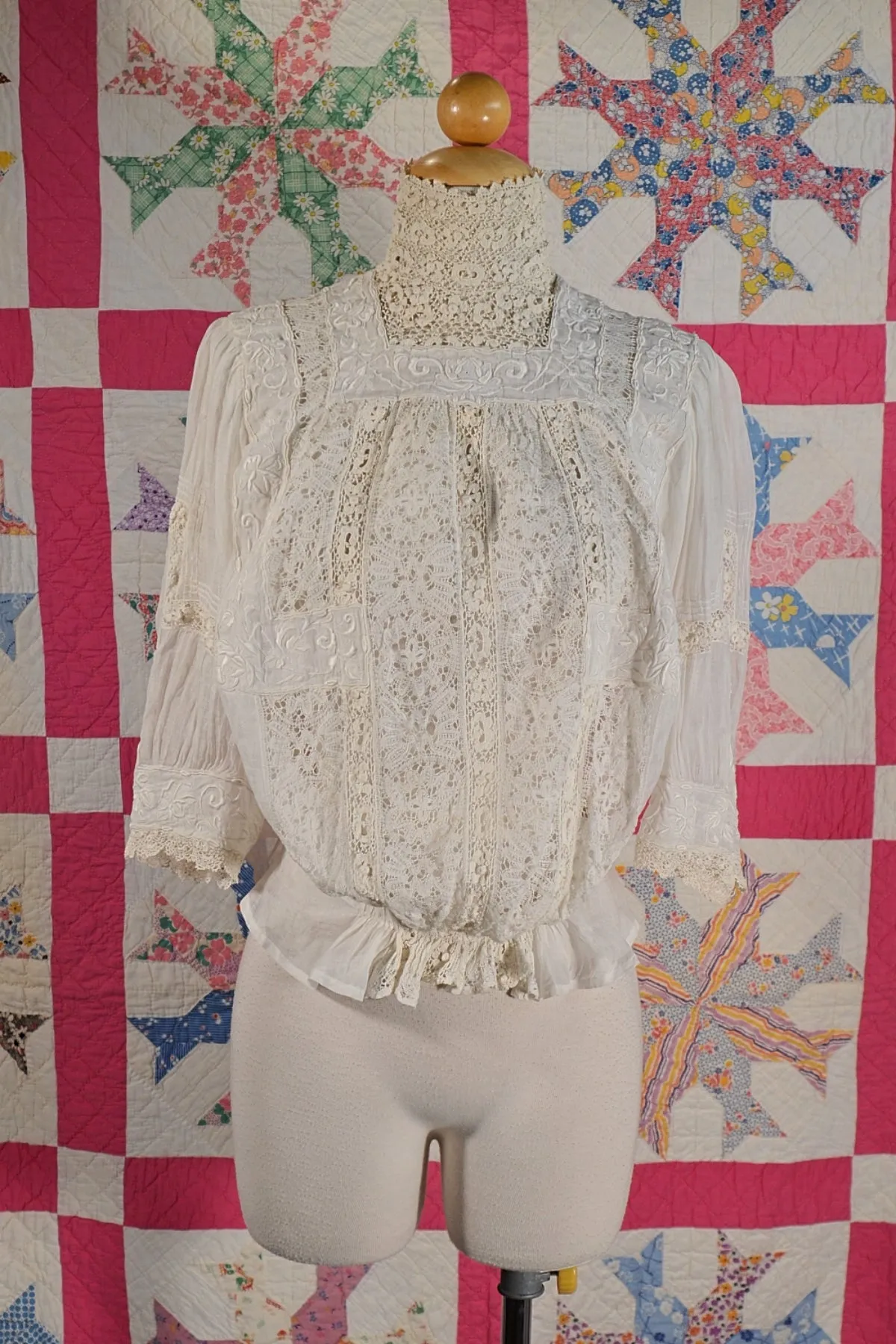 Antique Edwardian/Victorian Crochet/Lace/Embroidered Blouse XXS, Study, Display, Costume