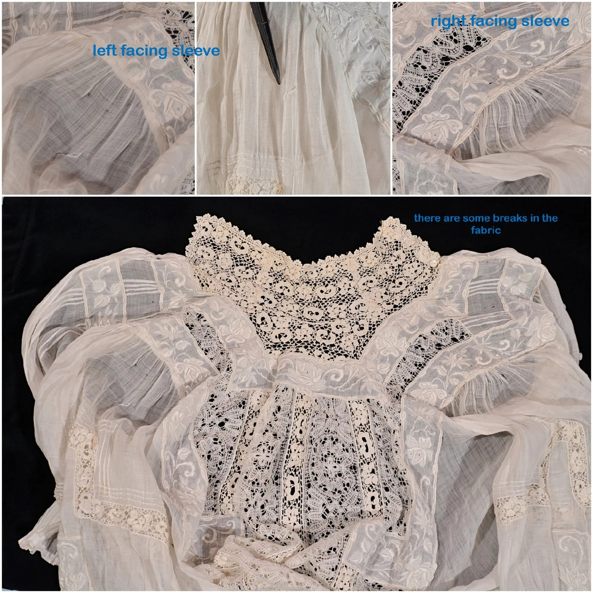 Antique Edwardian/Victorian Crochet/Lace/Embroidered Blouse XXS, Study, Display, Costume