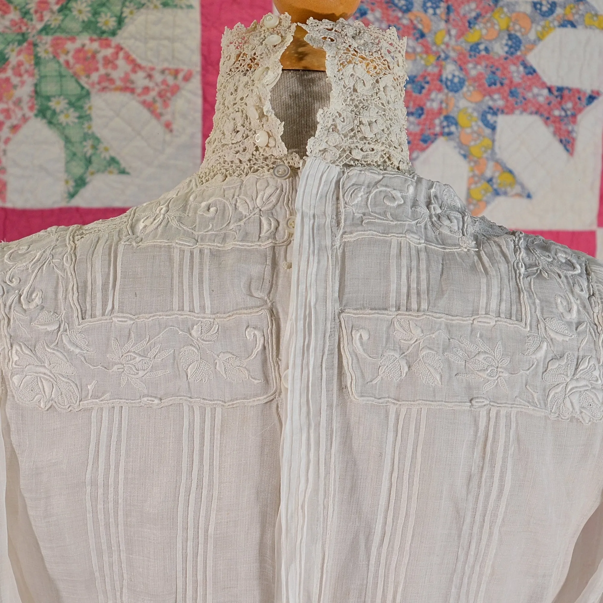 Antique Edwardian/Victorian Crochet/Lace/Embroidered Blouse XXS, Study, Display, Costume