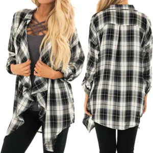 Autumn Irregular Lattice Print Ladies  Outerwear Cardigan Jacket