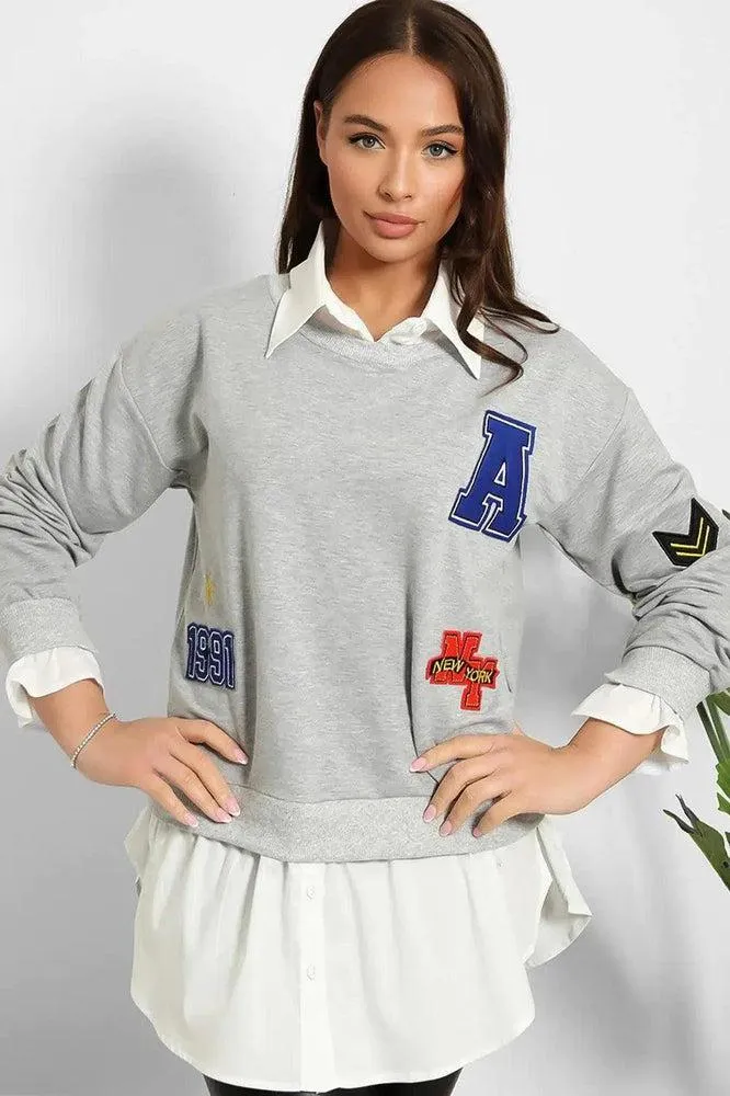 Badge Details Shirt Hem Sweatshirt