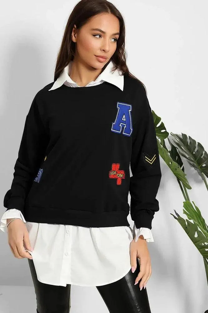 Badge Details Shirt Hem Sweatshirt