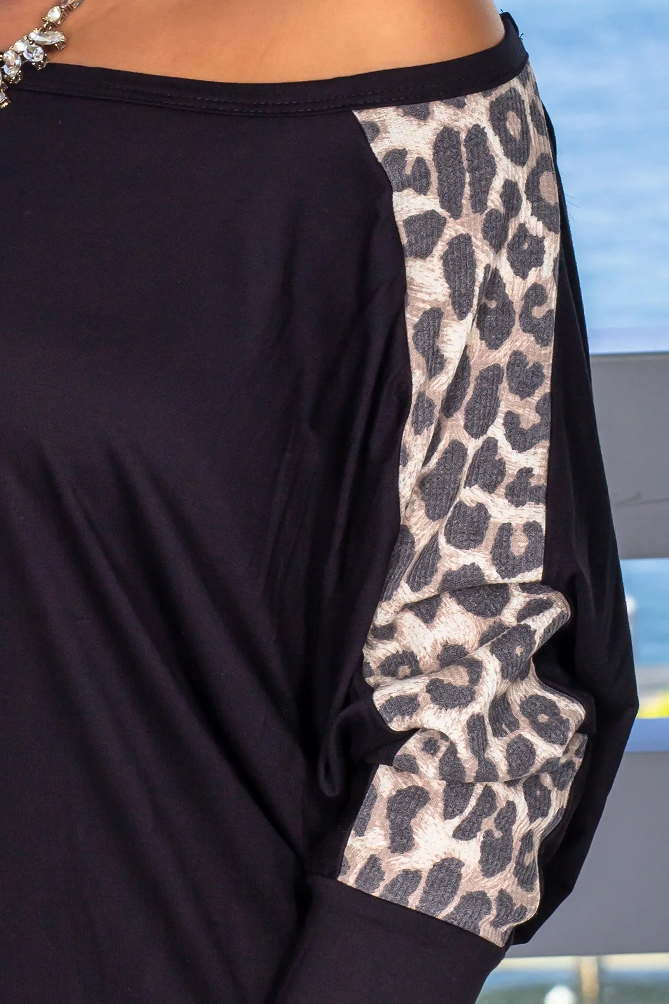 Black Top with Leopard Detail