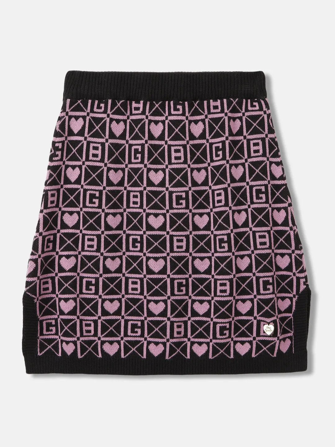 Blue Giraffe Girls Black Printed Regular Fit Skirt