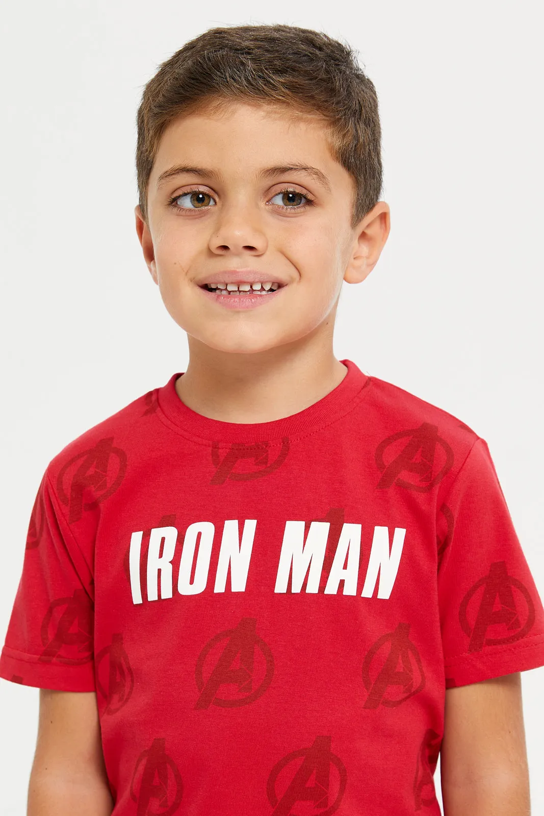 Boys Navy And Red Iron Man Printed T-Shirt Set (Pack Of 2)