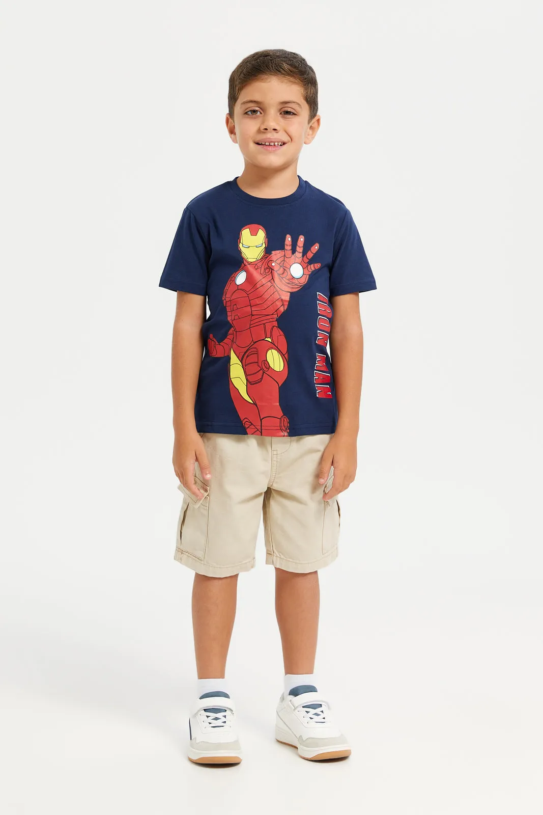 Boys Navy And Red Iron Man Printed T-Shirt Set (Pack Of 2)