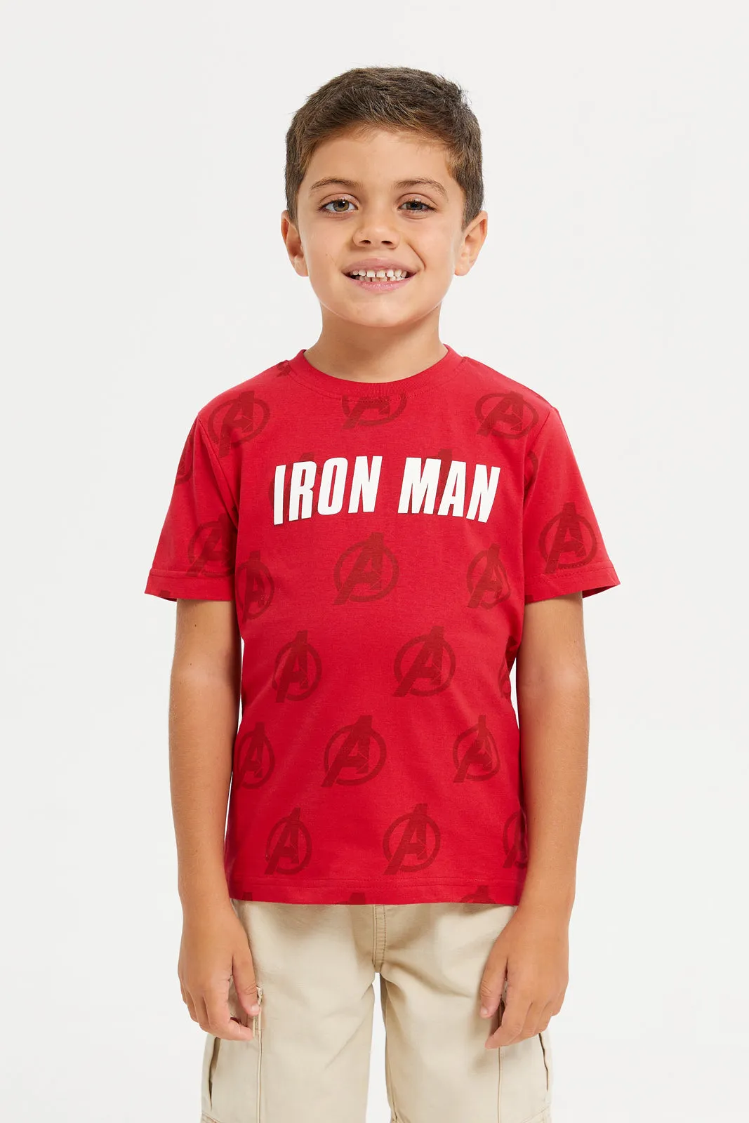 Boys Navy And Red Iron Man Printed T-Shirt Set (Pack Of 2)