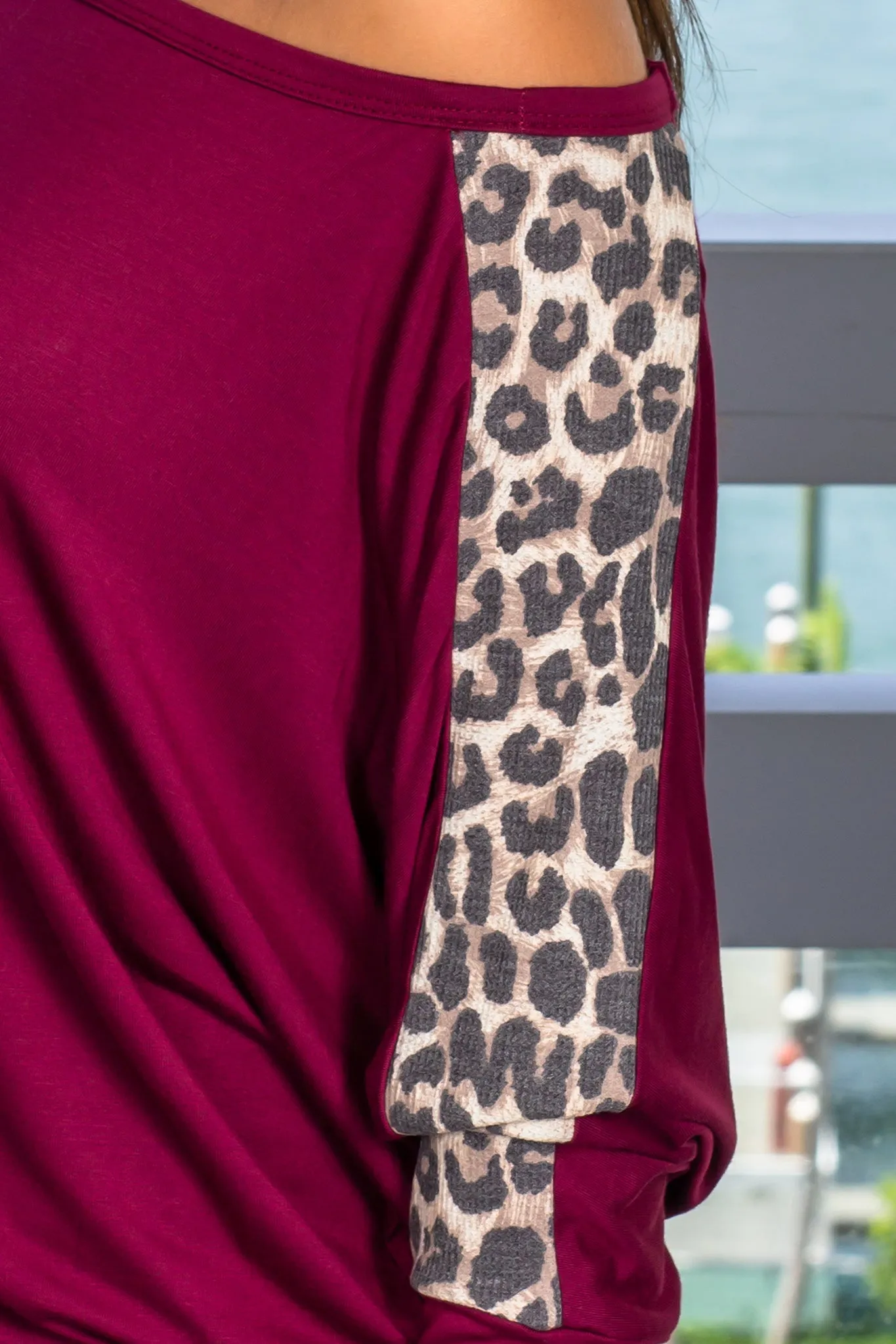 Burgundy Top with Leopard Detail