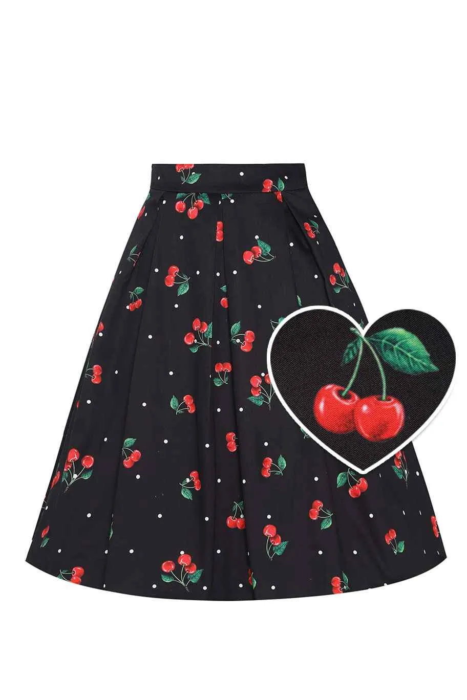 Carolyn Polka Dot Cherry Black Flared Skirt