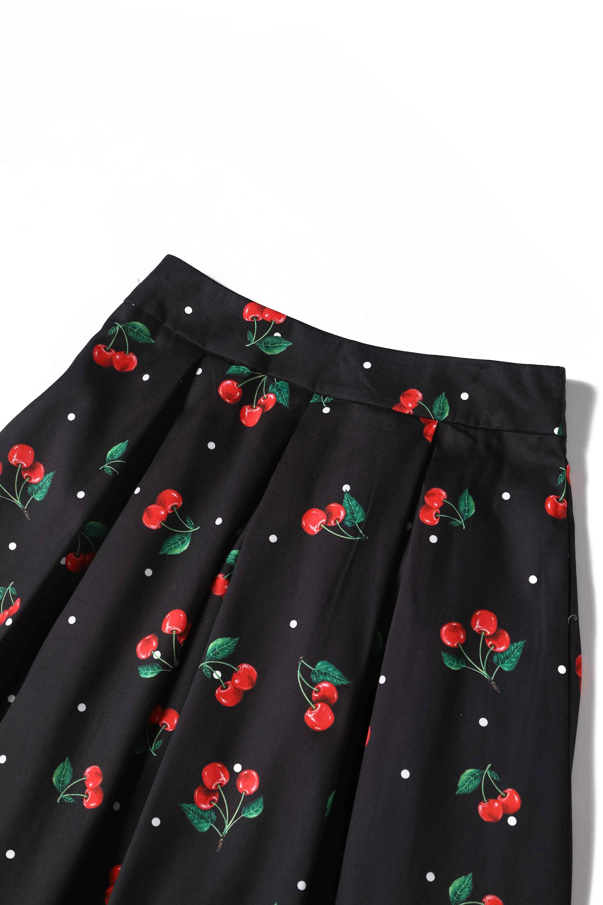 Carolyn Polka Dot Cherry Black Flared Skirt