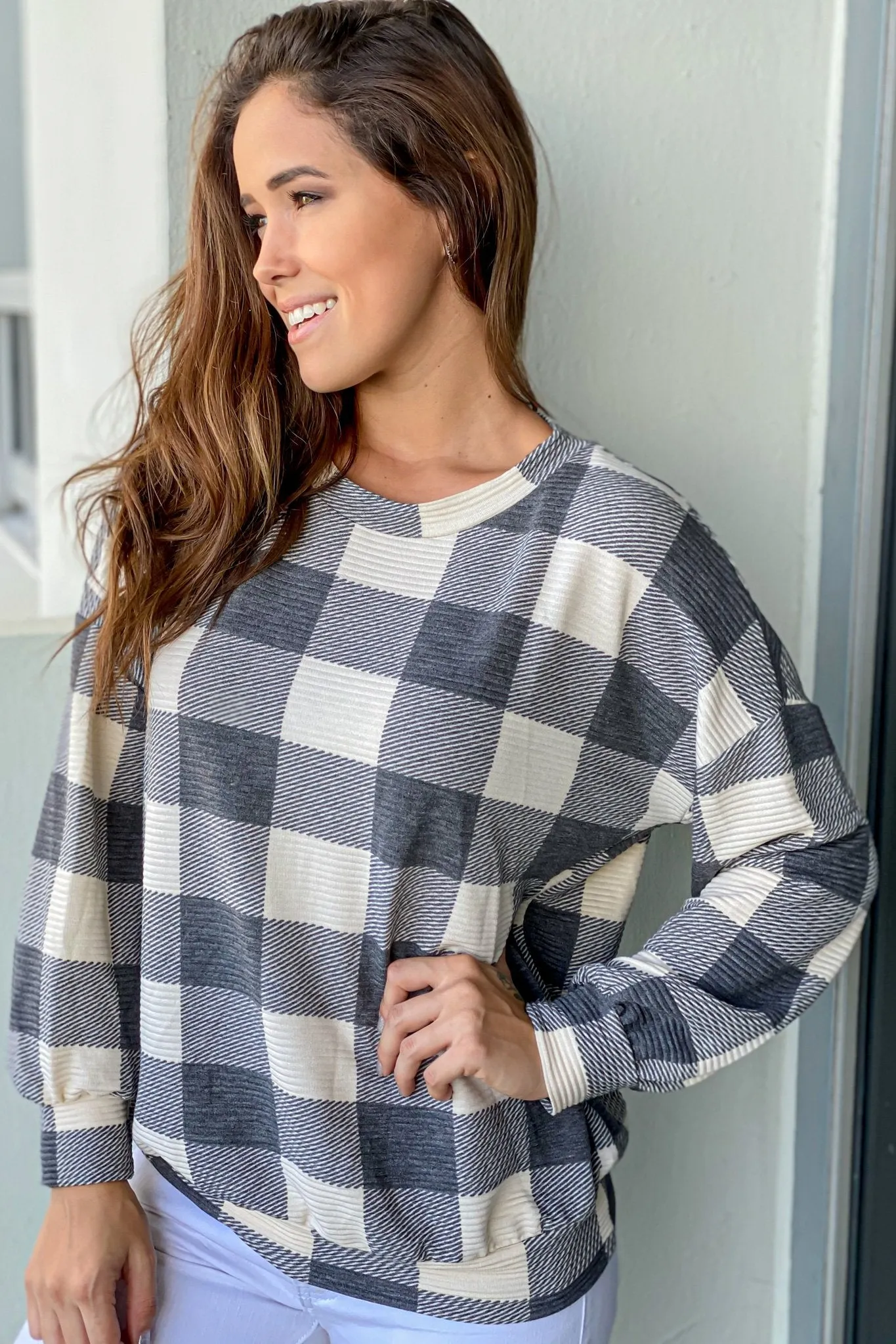 Charcoal and Ivory Plaid Top