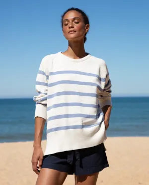 Charlene-Sue Organic Cotton Jumper In Off-White & Sky Stripe