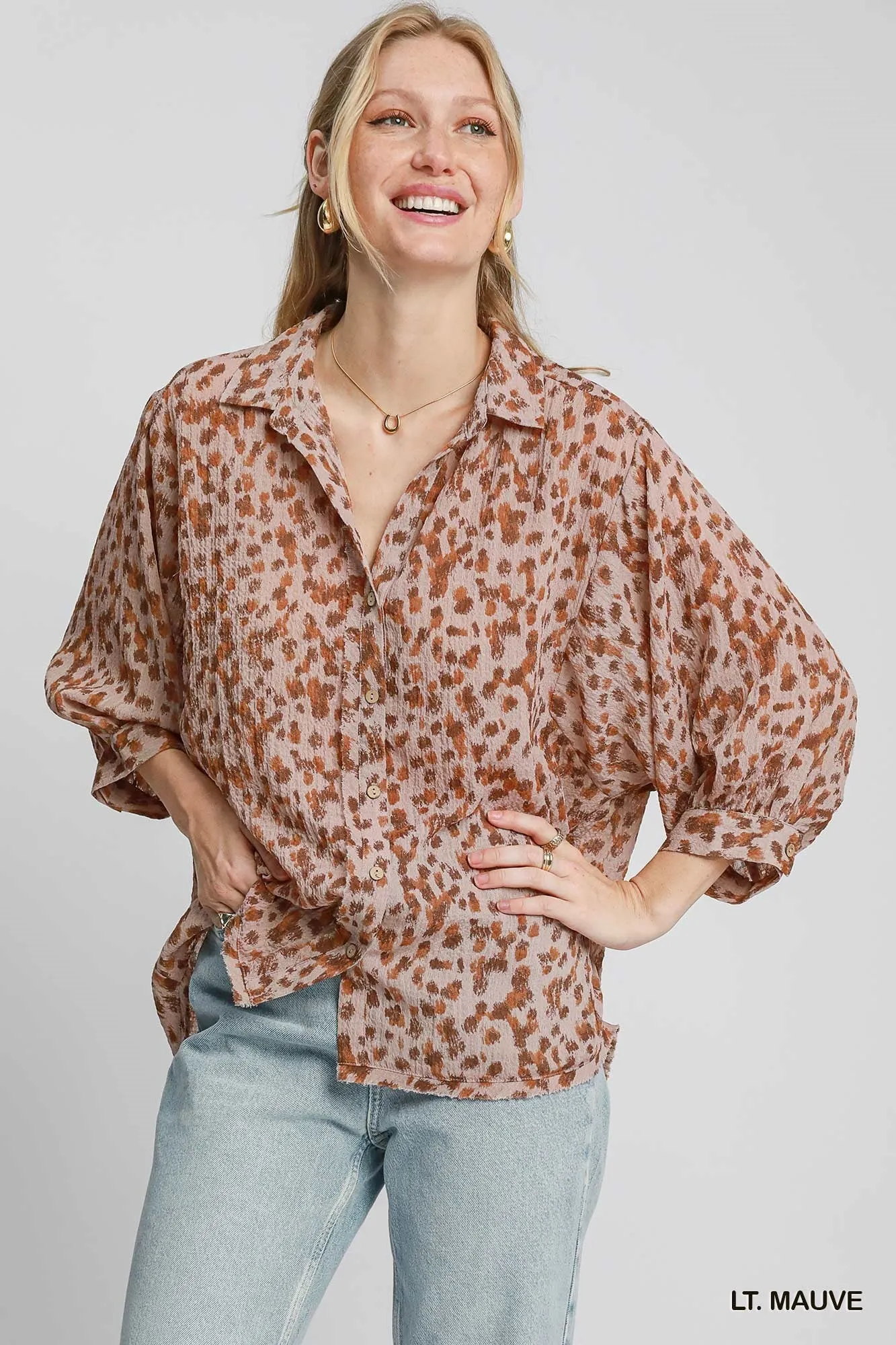 Cheetah Vibes Button Up - Mauve