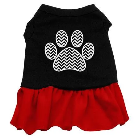 Chevron Paw Screen Print Dress Black with Red XXL (18)