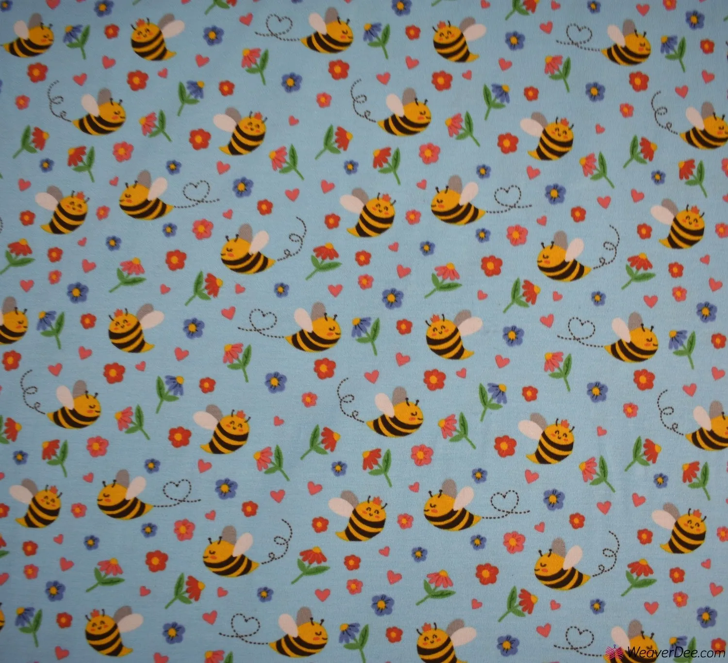 Cotton Jersey Fabric - Buzzy Bees Blue