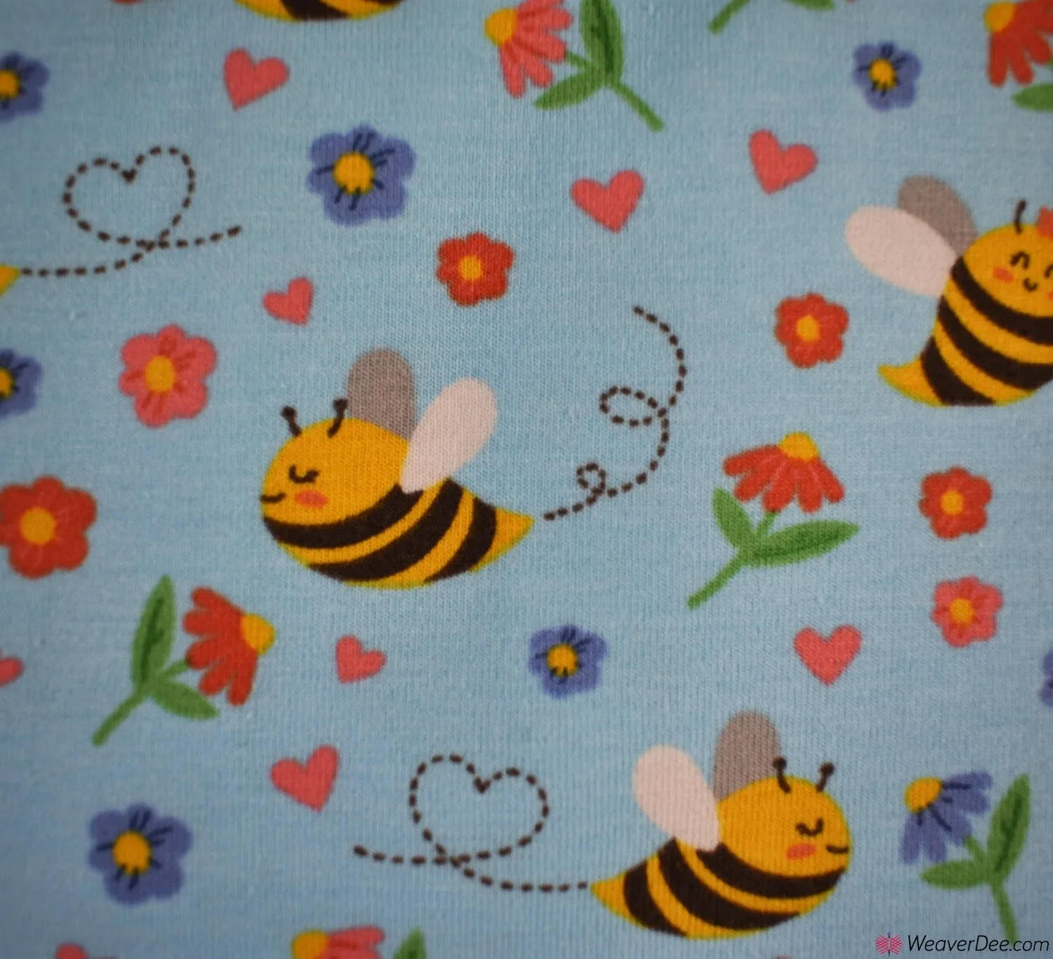 Cotton Jersey Fabric - Buzzy Bees Blue