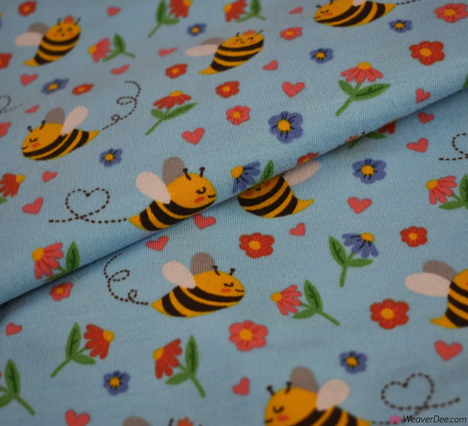 Cotton Jersey Fabric - Buzzy Bees Blue