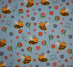 Cotton Jersey Fabric - Buzzy Bees Blue