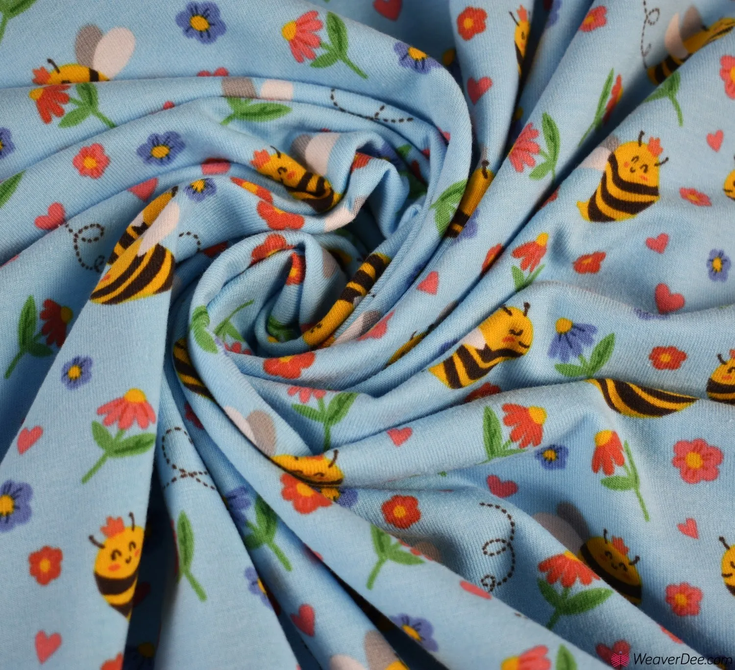 Cotton Jersey Fabric - Buzzy Bees Blue