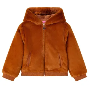 Cozy Kids' Hooded Jacket Faux Fur Cognac - Size 92 for Ages 1.5-2 | Stylish and Warm Children's Outerwear