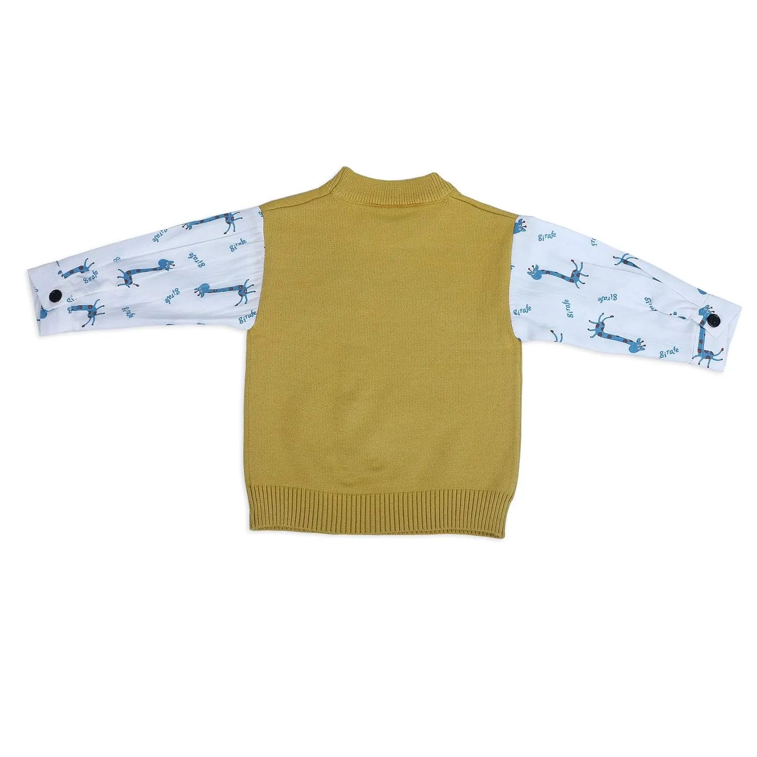 Cute Giraffe Premium Full Sleeves Knitted Sweater - Mustard And White