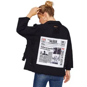 Drop Shoulder Patch Back Distressed Bomber Jackets