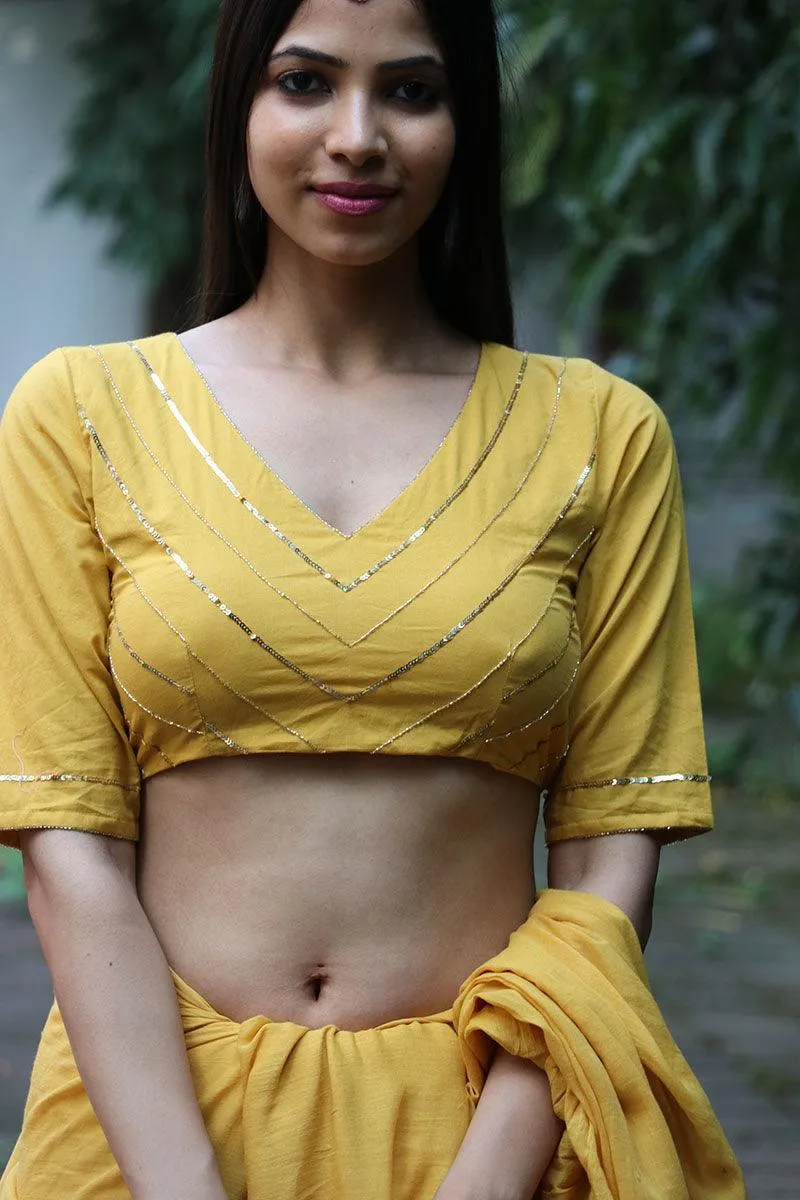 Ember Yellow Mulmul Cotton Blouse - Jugnoo