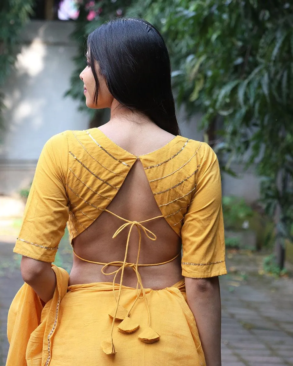 Ember Yellow Mulmul Cotton Blouse - Jugnoo