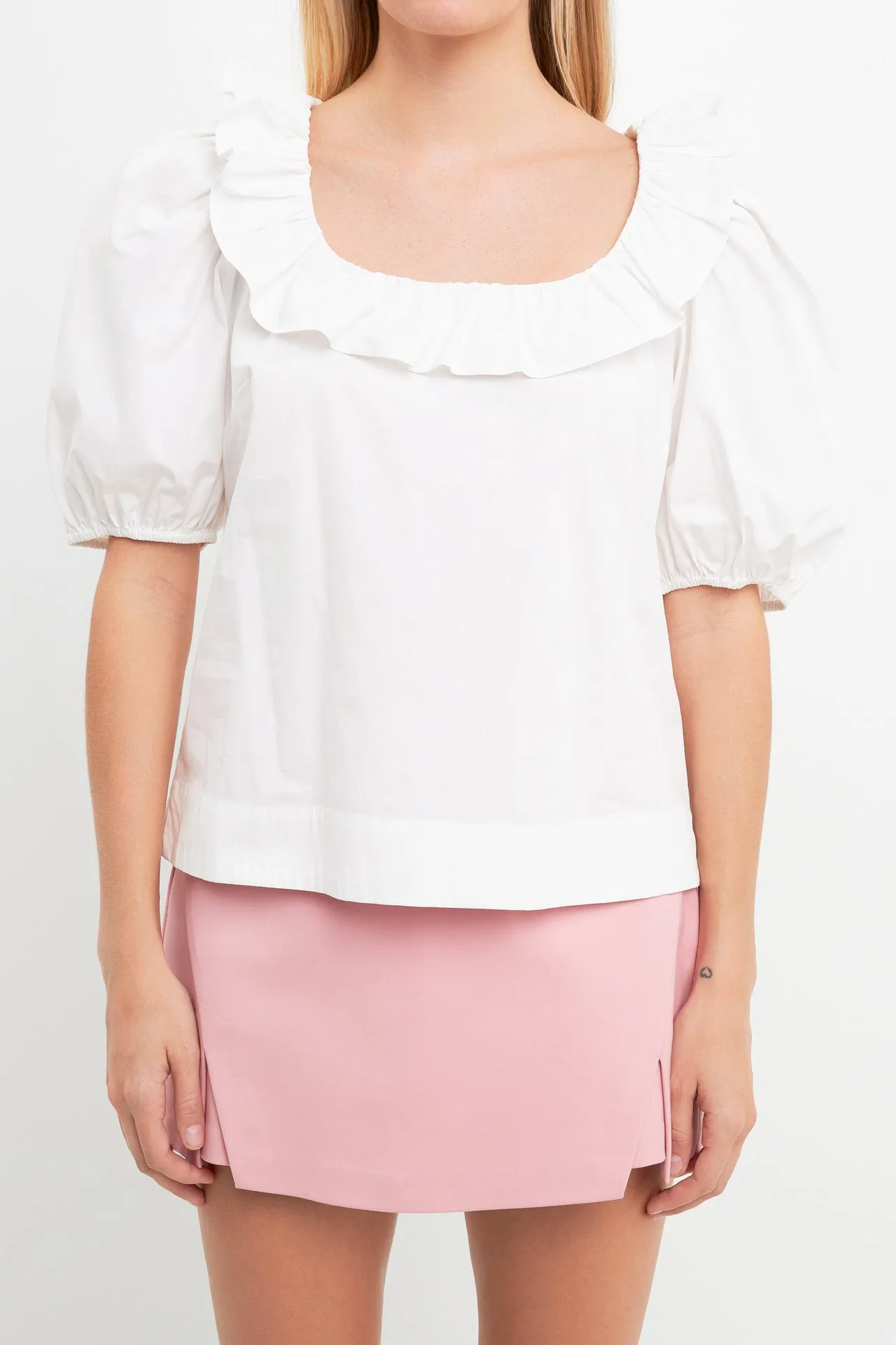 English Factory - U-neckline Puff Sleeve Top