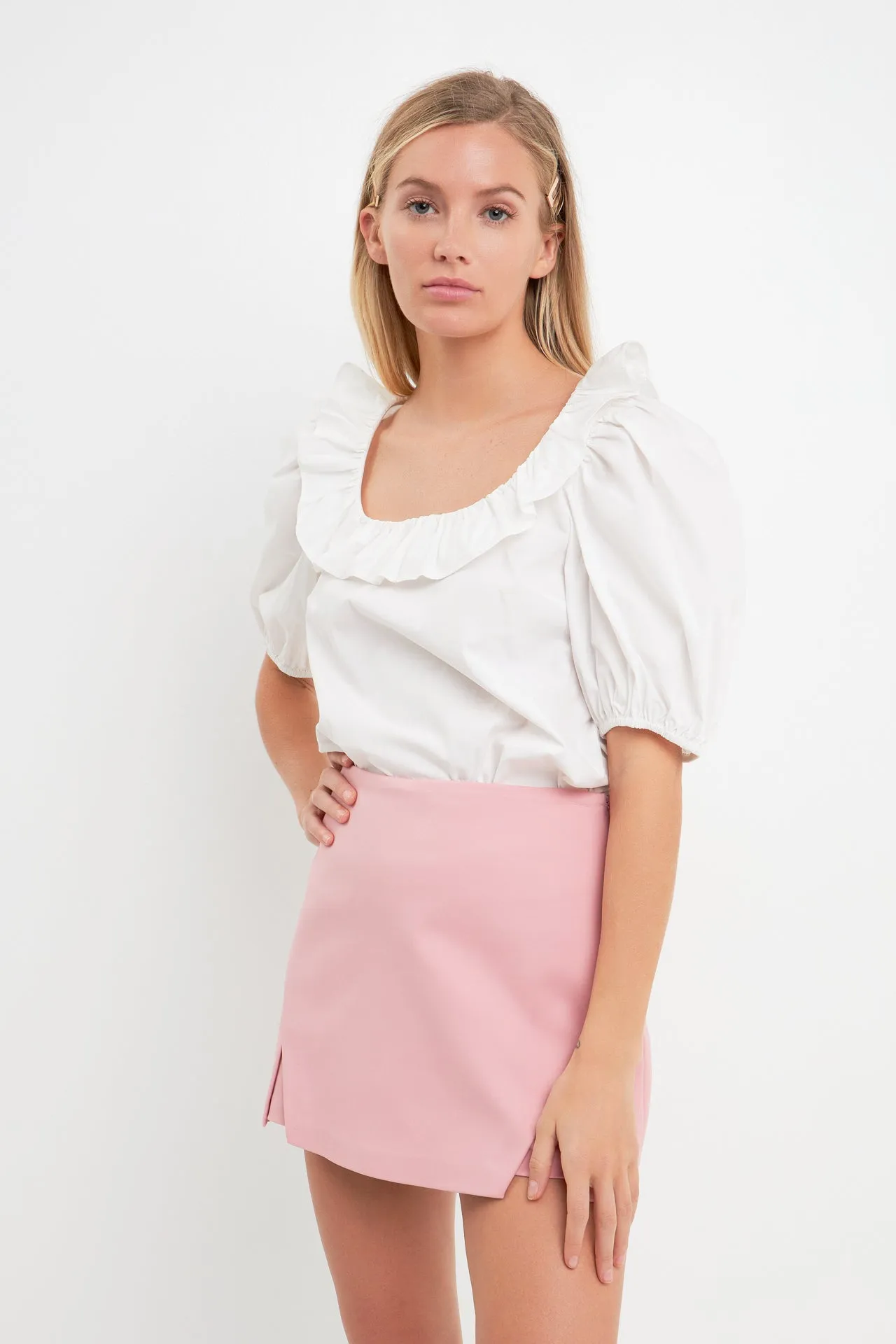 English Factory - U-neckline Puff Sleeve Top