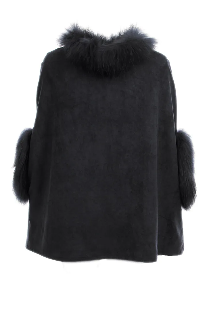 Faux Suede Fur Trimmed Poncho