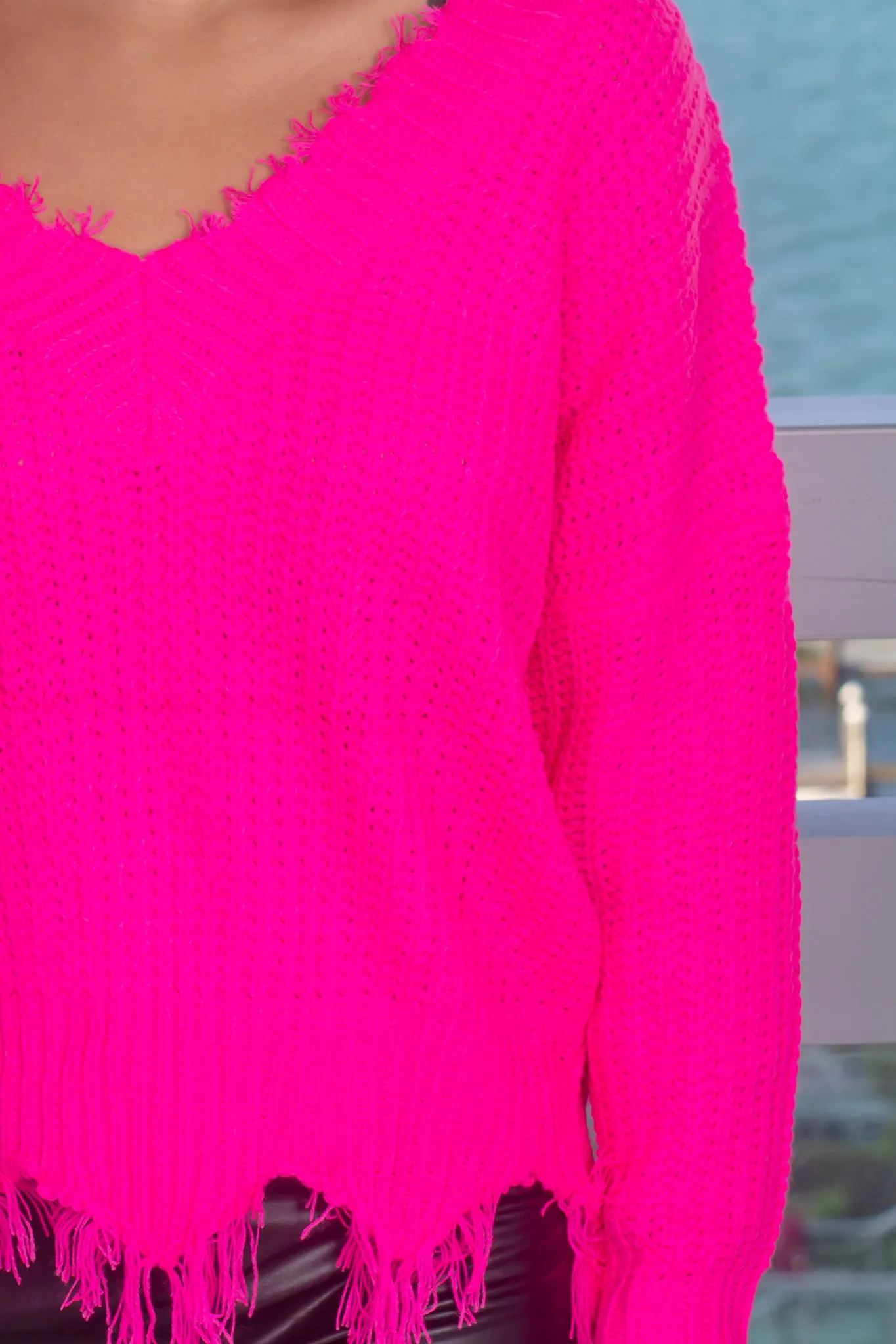 Fuchsia Frayed Sweater