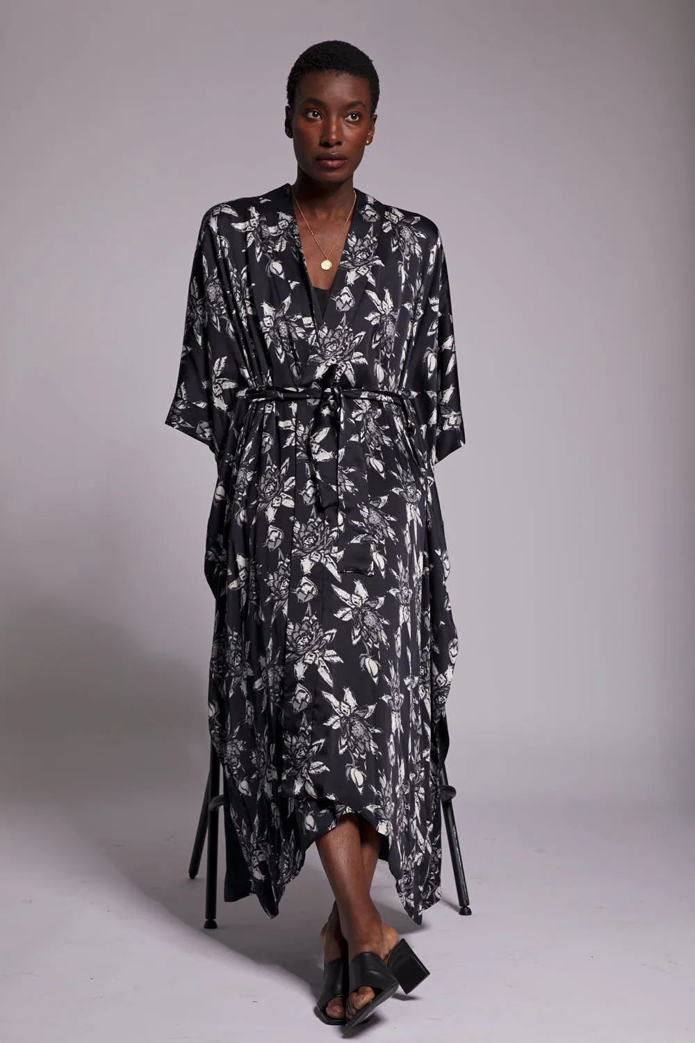 Full Length Organic Peace Silk Kimono Gown