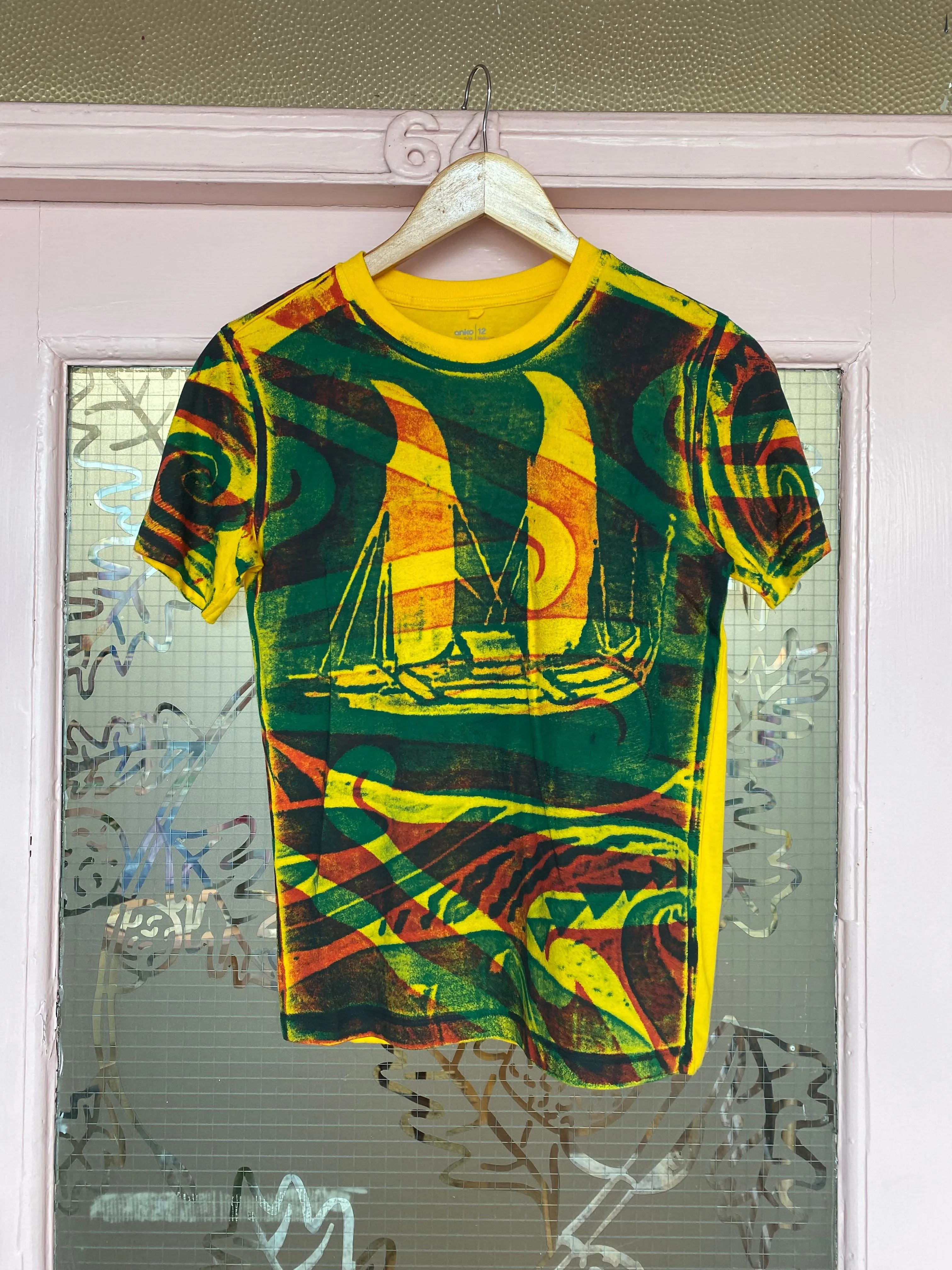 Hand-printed T-Shirt (Tamariki) Size 12 by Numa Mackenzie