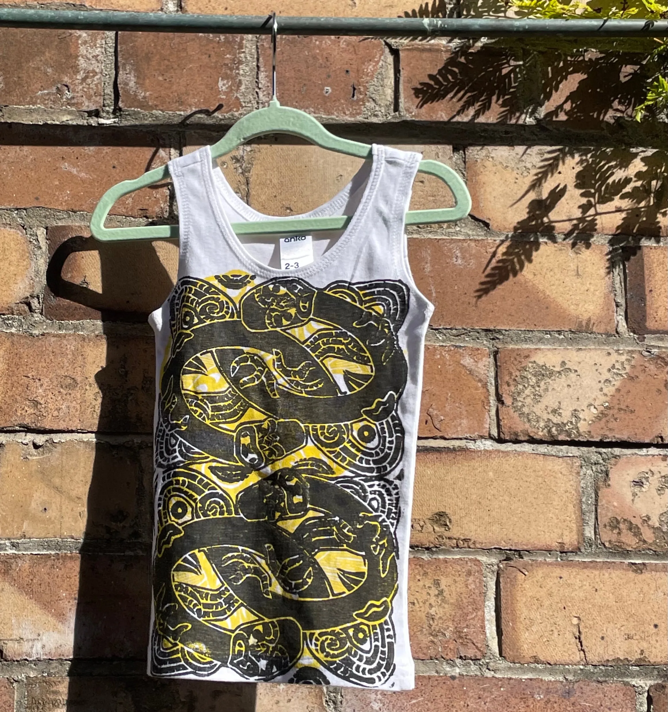 Hand-printed White Singlets (Tamariki) Size 2-3 by Numa Mackenzie