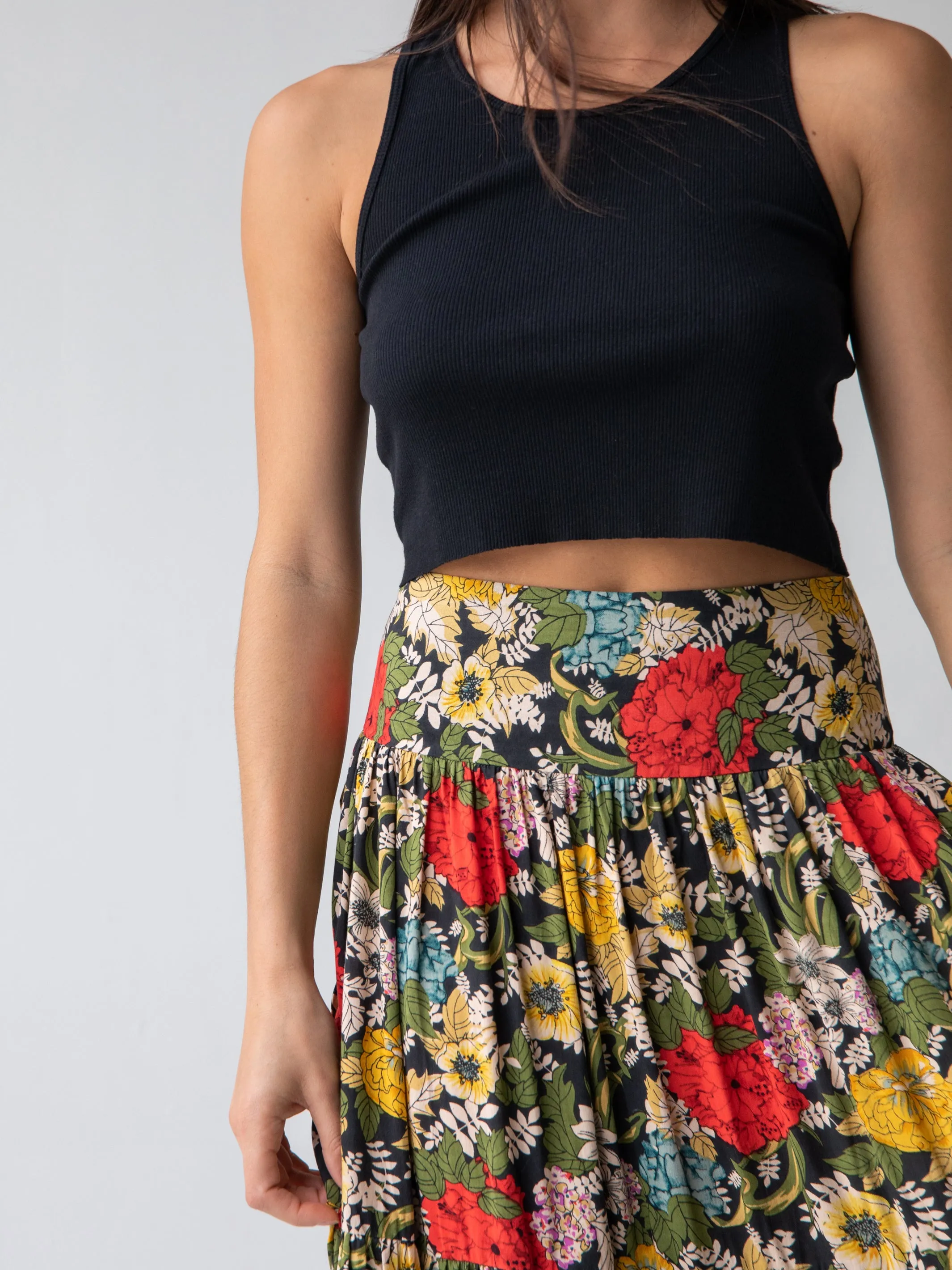 Hanna Convertible Maxi Skirt - Black Red Poppy