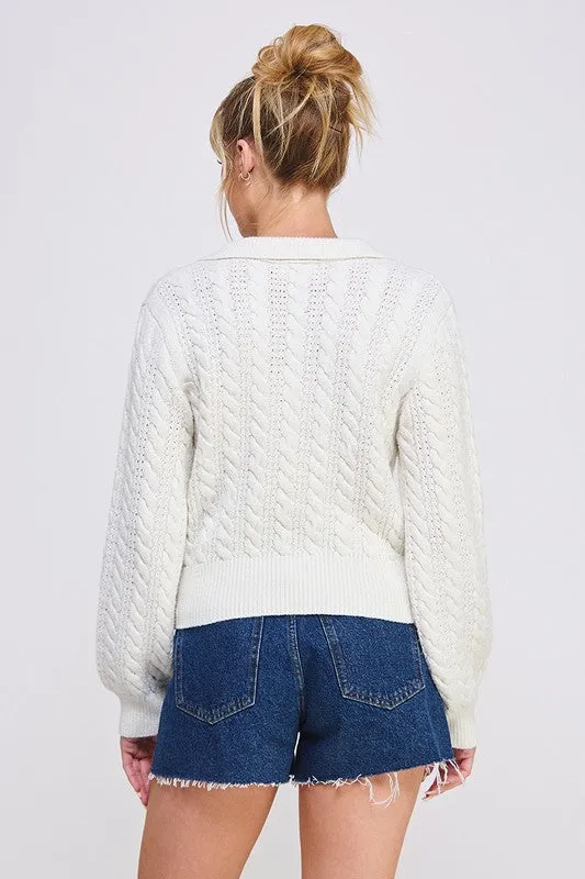 Johnny Collar Cable Knit Pullover