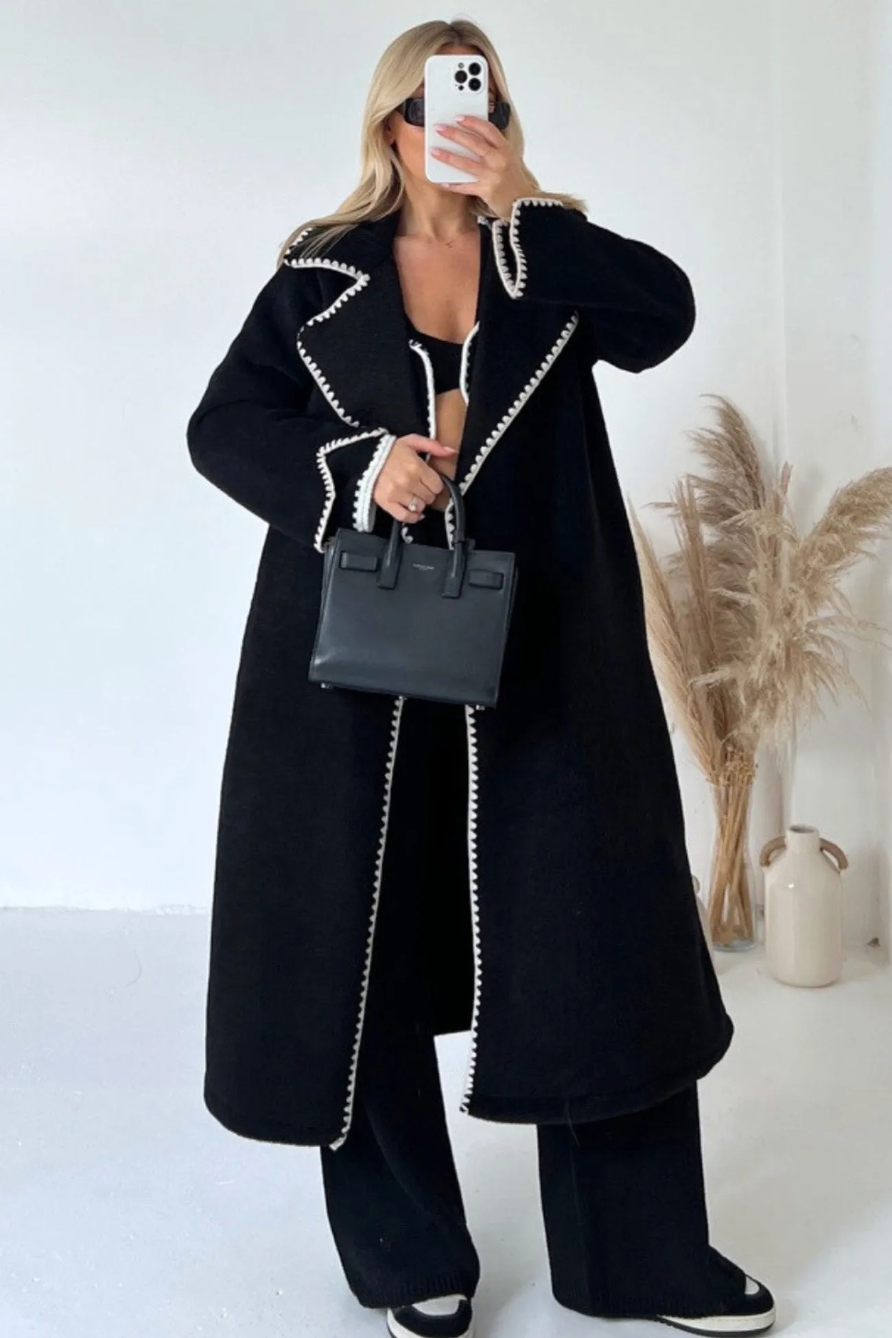 Lapel Lacework Open Front Long Coat