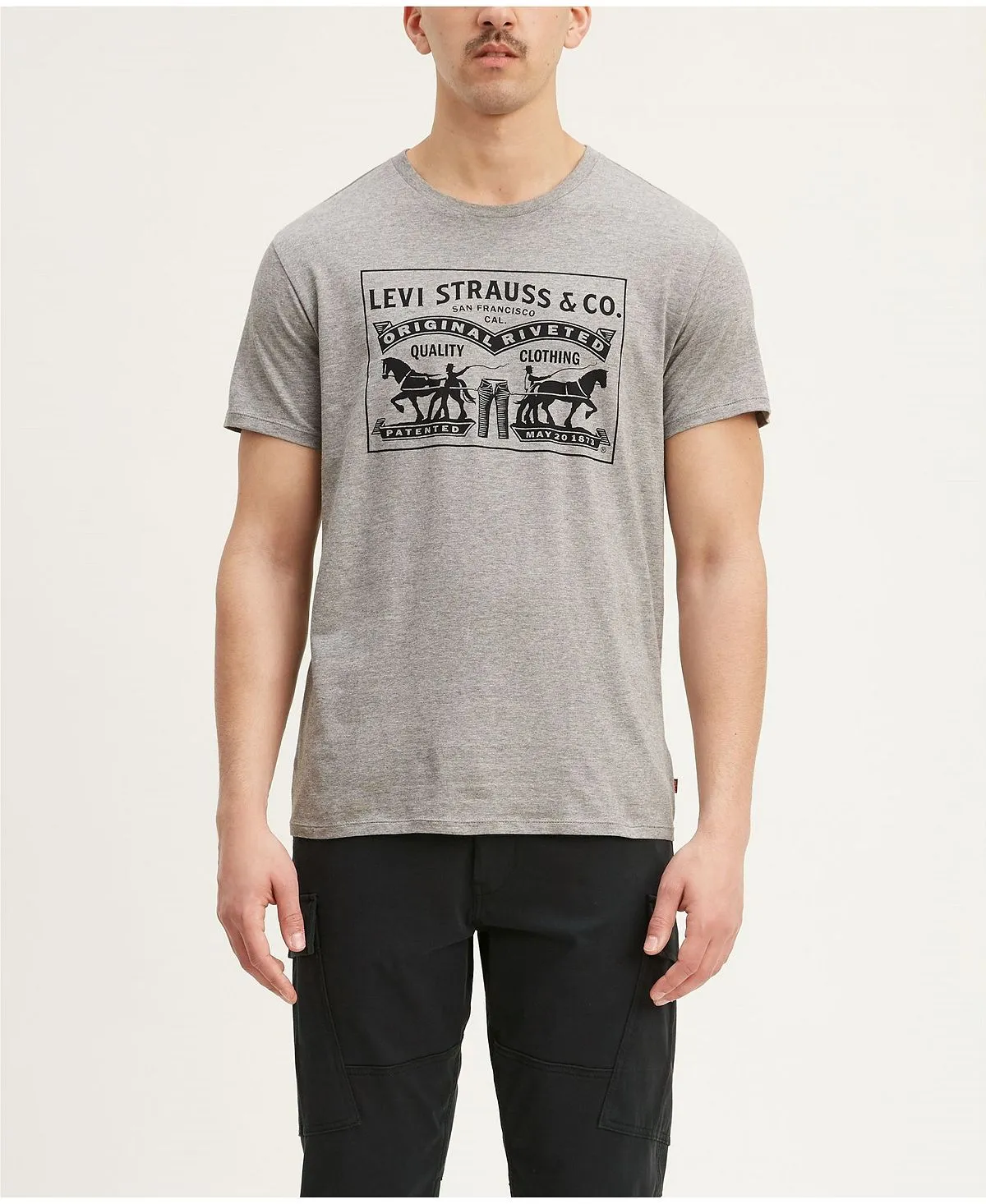 Levi's Men's Regular Fit 2-Horse Graphic Crew Neck T-Shirt, Gray