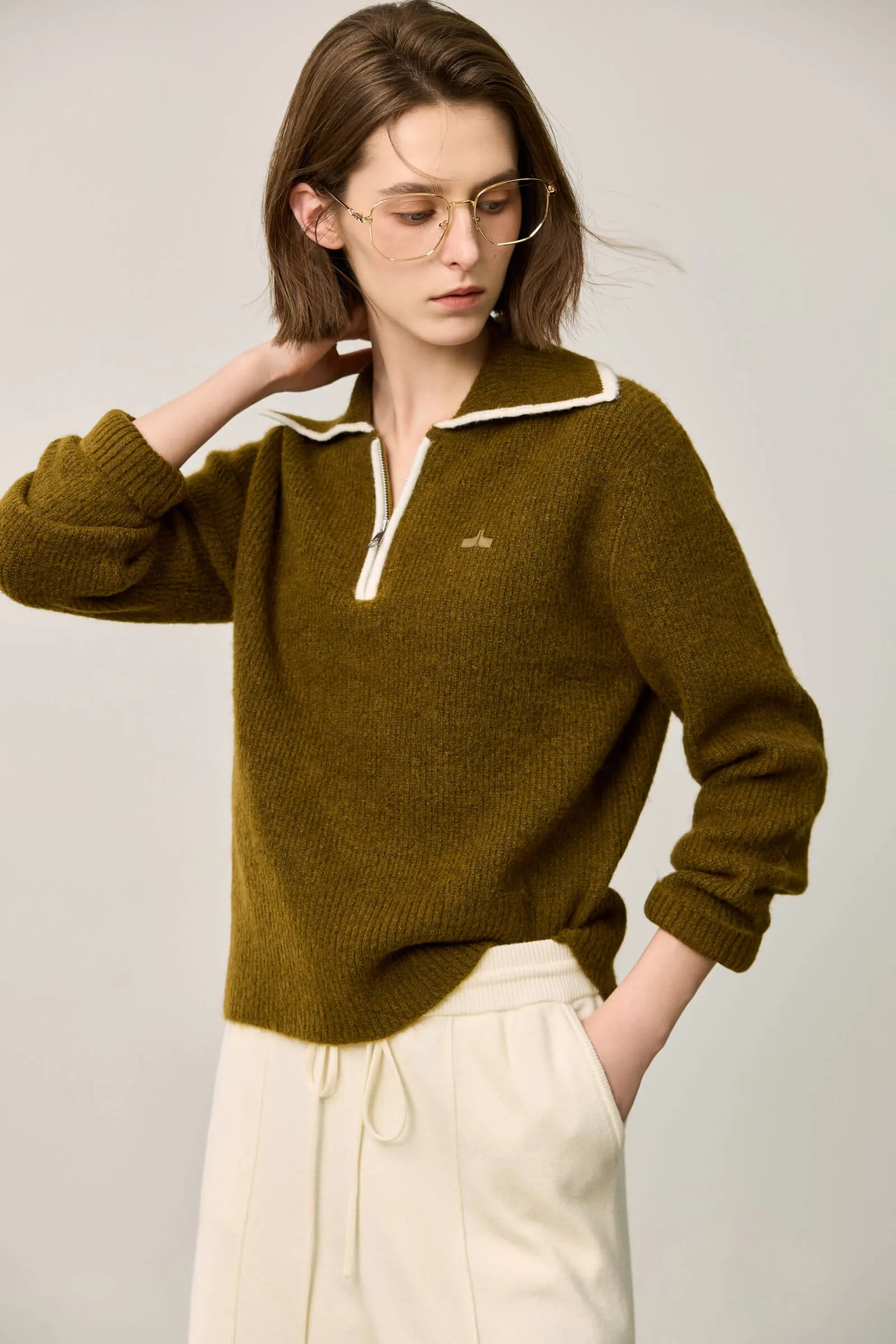 LILY Retro Polo Collar Knit Sweater