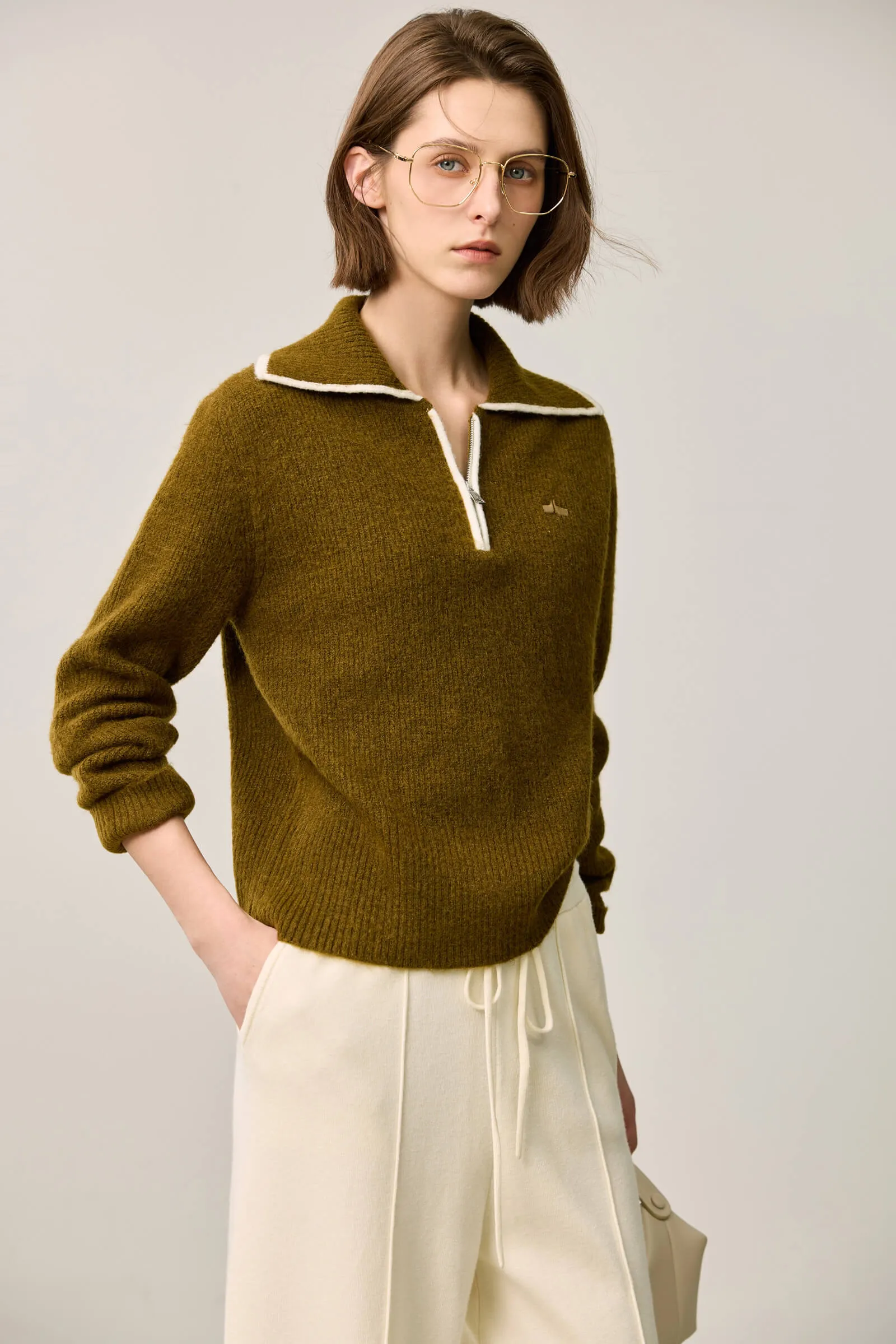 LILY Retro Polo Collar Knit Sweater