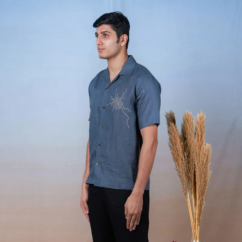 Linen Shirt for Men | Grey | Hand Embroidered