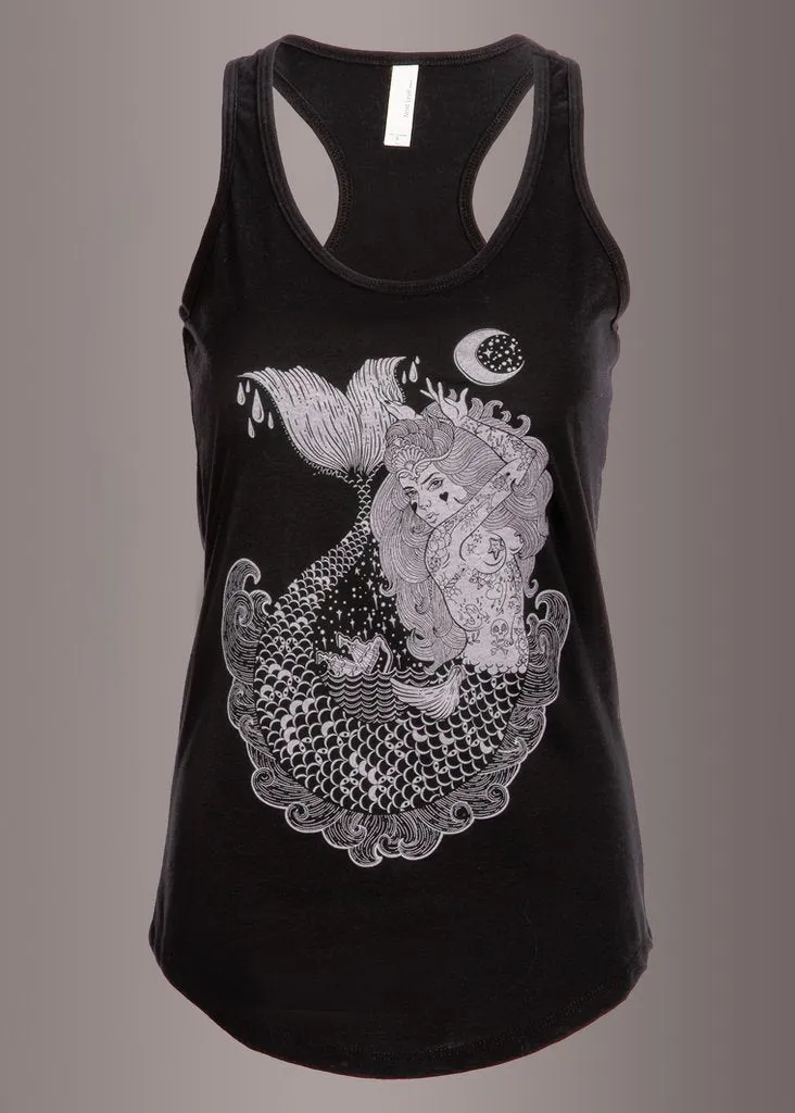 Mermaid Vibes Black Loose Fit Tank Top