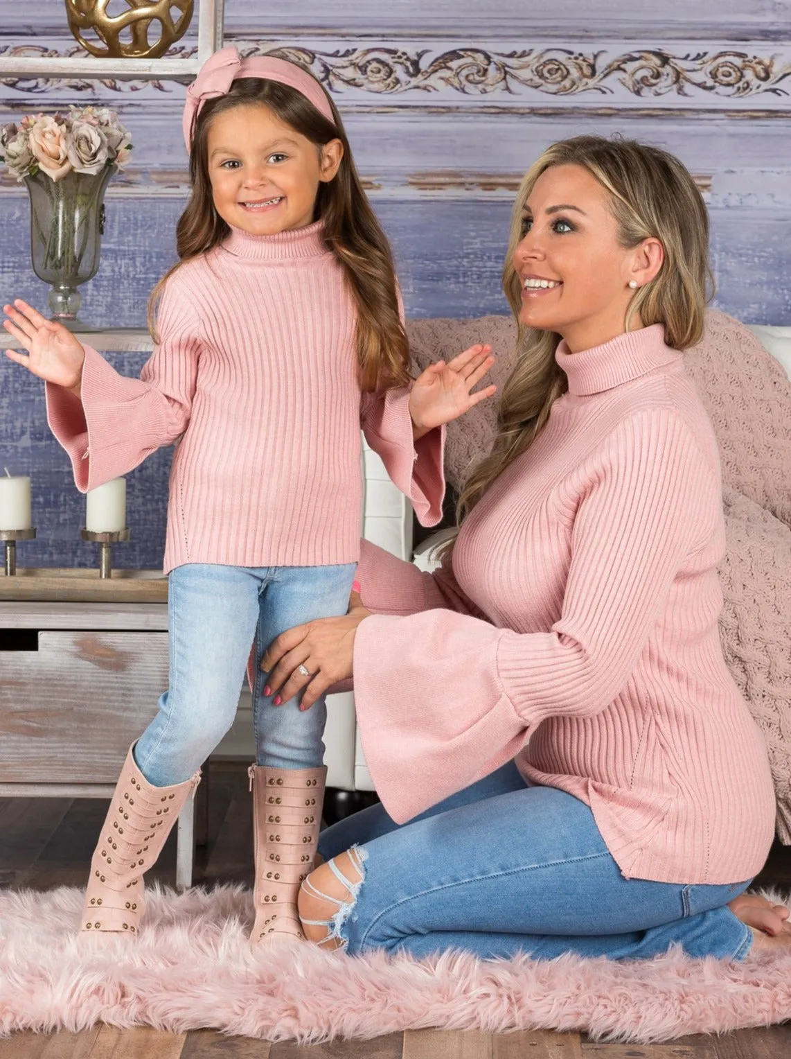 Mommy and Me Boho Sleeve Turtleneck Sweater