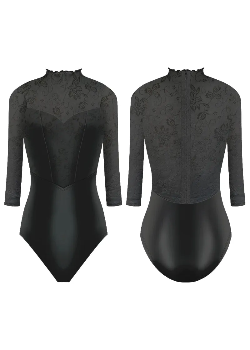 ON SALE Snowflake Long Sleeve Leotard (Ebony Lace)