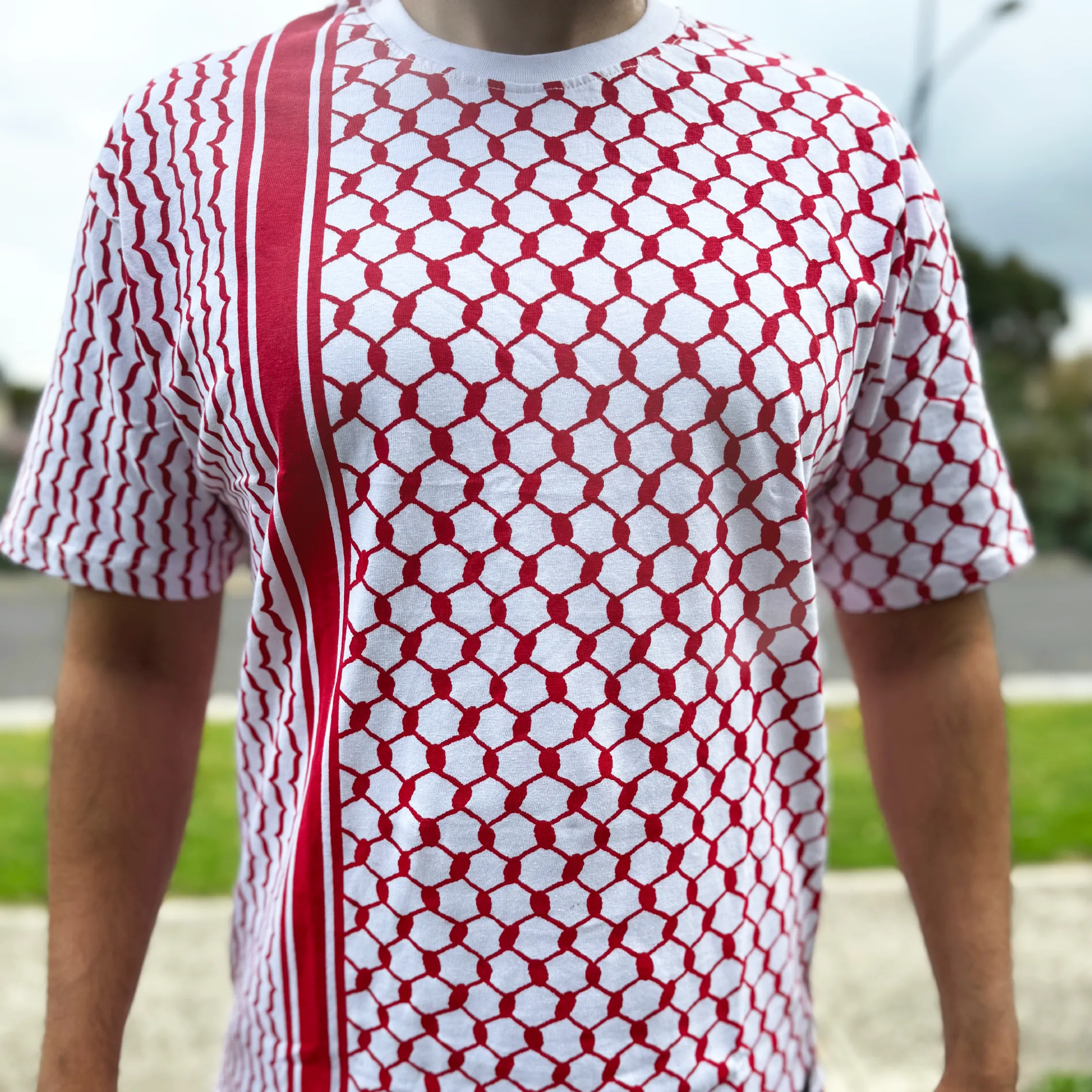 Palestine Keffiyeh White & Red Full Sleeve T-Shirt