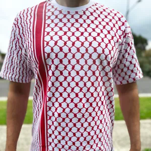 Palestine Keffiyeh White & Red Full Sleeve T-Shirt